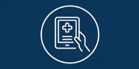 Weißes iPad-Symbol vor dunkelblauem Hintergrund
