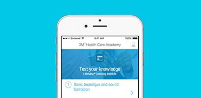 Smartphone-Bildschirm, der die Littmann Learning Institute App zeigt. 
