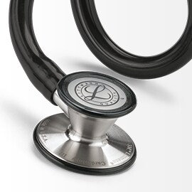 Nahaufnahme der Kinderseite des Bruststücks eines 3M Littmann Cardiology III Stethoskops mit schwarzem Schlauch.