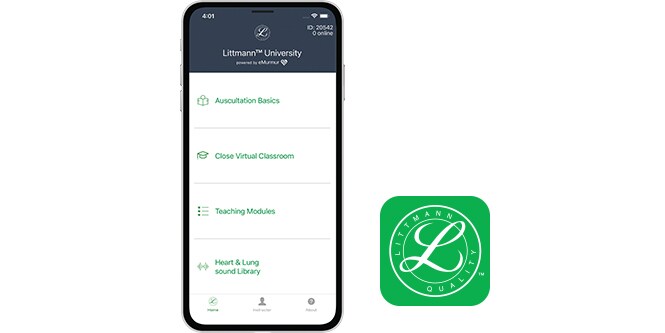 iPhone mit darauf der Littmann University App, neben dem Apps-Symbol
